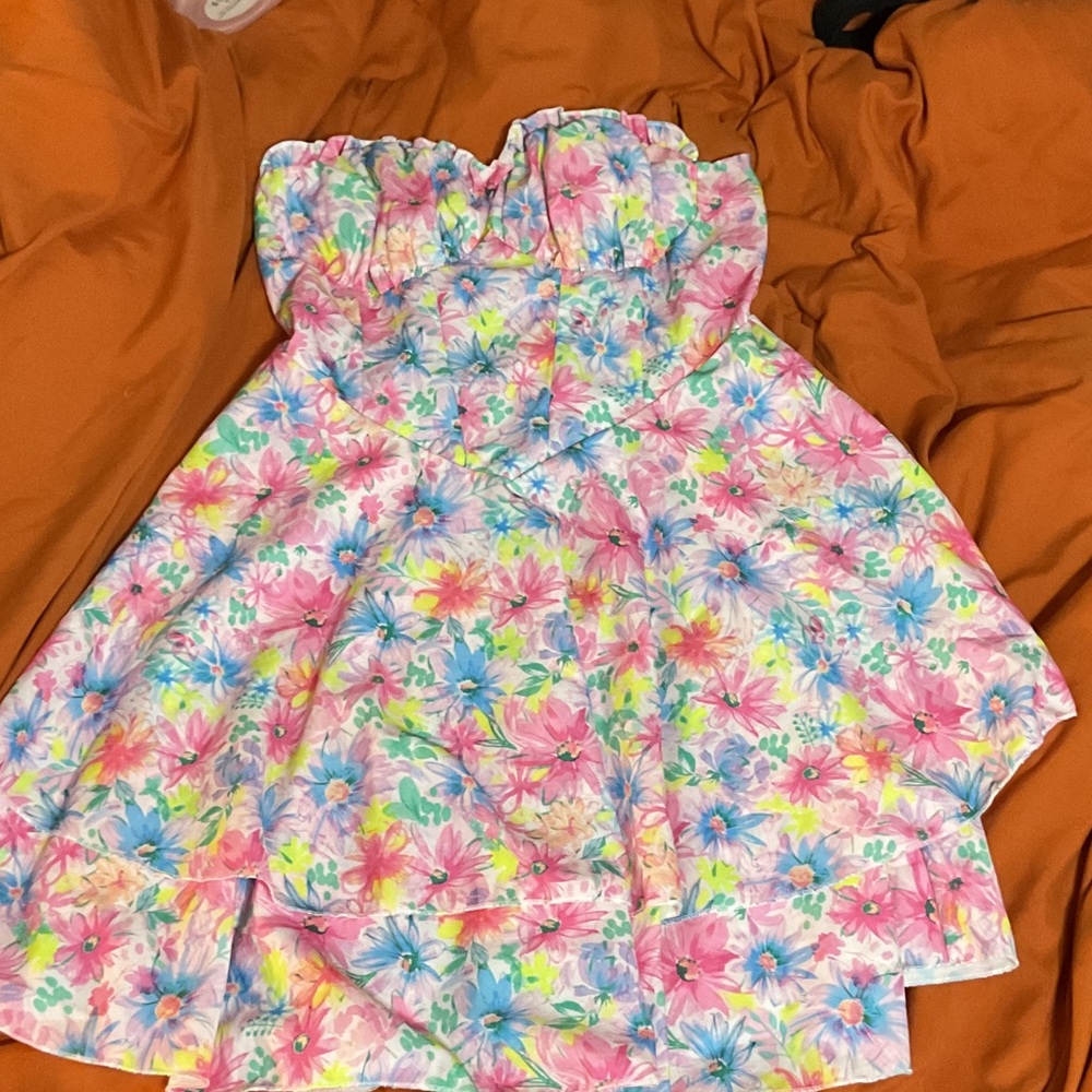 SHEIN Pastel Floral Strapless Dress